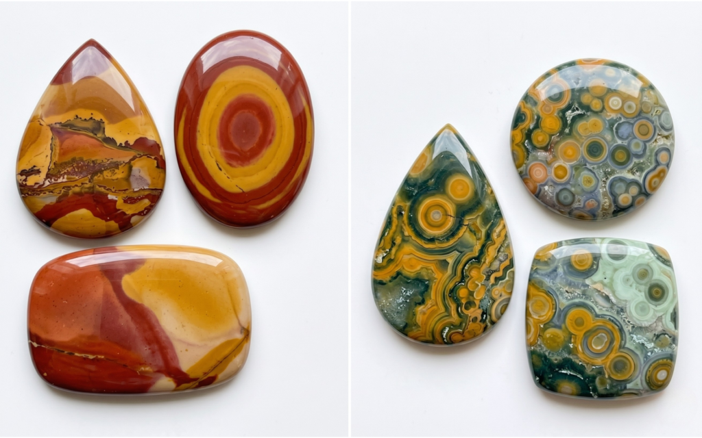 Jaspe rojo y jaspe océano pulidos, piedras semipreciosas con patrones únicos para joyería y decoración