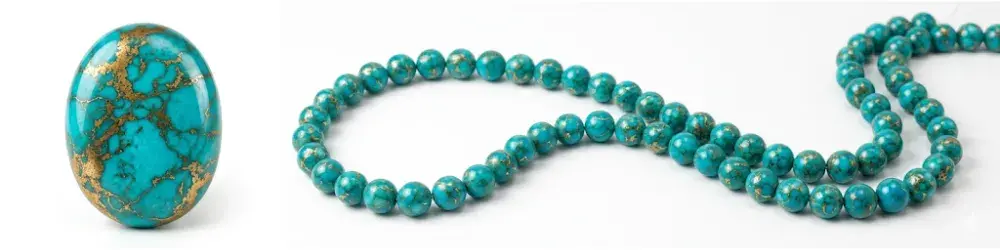 Turquesa cabujón azul verdoso con vetas marrones y collar de cuentas redondas, piedra semipreciosa para joyería