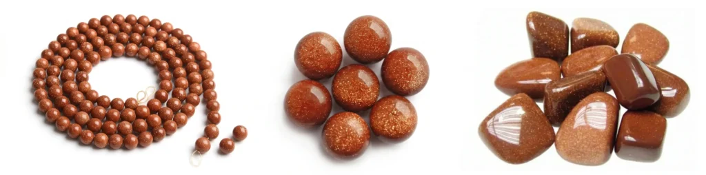 Goldstone pulido en cuentas, cabujones y piedras irregulares con brillo metálico, gema semipreciosa para joyería y decoración