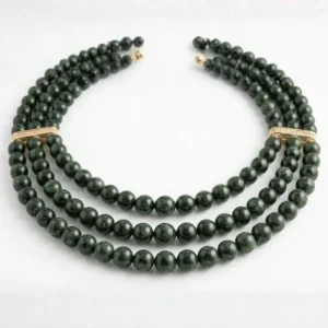 Collar de jade verde con cuentas esféricas y separadores dorados, joyería de lujo artesanal